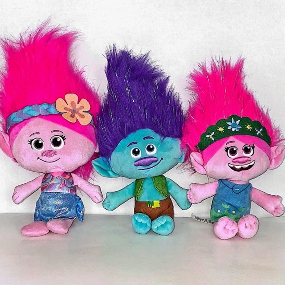 DreamWorks Trolls World Tour Plush Lot of 3 - Queen Poppy & Branch Stuffed Dolls